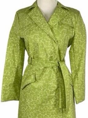 Liz Claiborne Lime Green Patterned Trench Coat